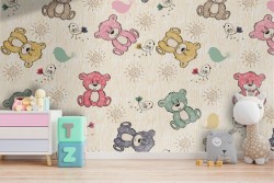 Carta da Parati decorazione bambini orsetti peluche.