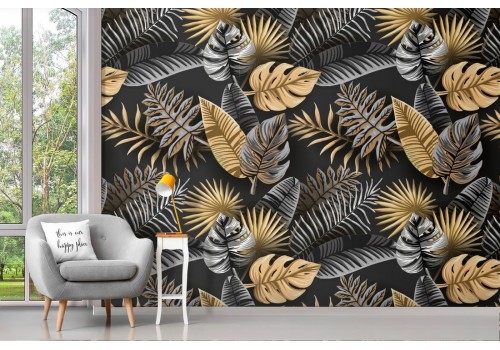 Glamorous gold leaf decoration wallpaper.