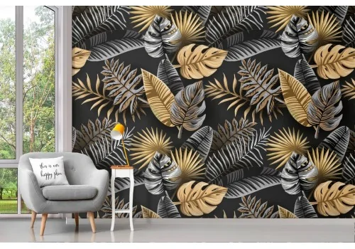Glamorous gold leaf decoration wallpaper.