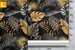 Carta da Parati decorazione foglie glamour oro.