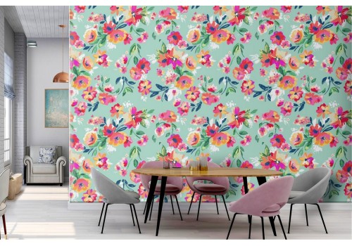 Wallpaper decoration with pink and white flowers.