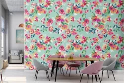 Carta da Parati decorazione fiori rosa e bianchi.
