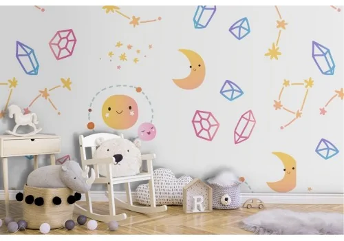Children's wallpaper decoration stars and planets.