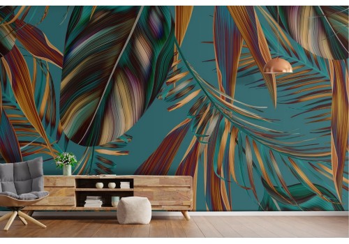 Wallpaper painted with plants and leaves