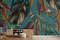 Wallpaper painted with plants and leaves