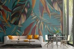 Wallpaper painted with plants and leaves