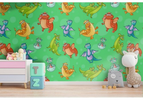 Wallpaper decoration for children dinosaurs and dragons.