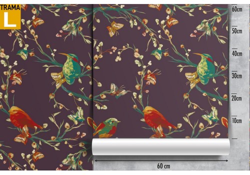 Wallpaper abstract decoration flowers and little birds. 2