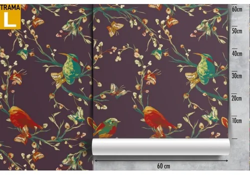 Wallpaper abstract decoration flowers and little birds. 2