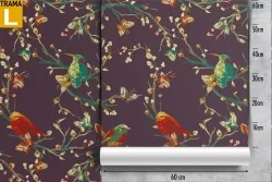 Carta da Parati decorazione astratta fiori e uccellini.