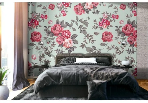 Wallpaper decoration red roses vintage flowers.