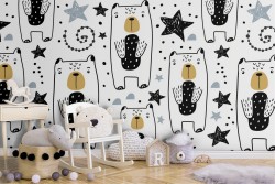 Carta da Parati decorazione bambini orsi stilizzati.