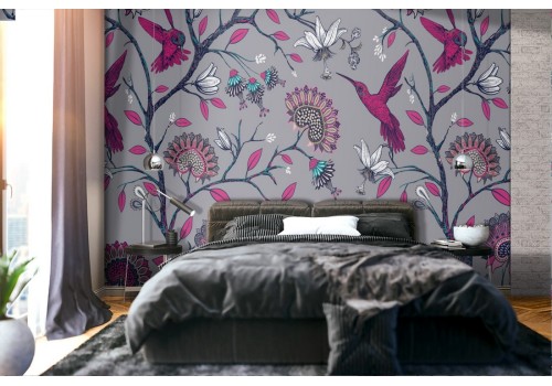 Wallpaper decoration nature birds and plants.