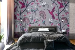 Wallpaper decoration nature birds and plants.