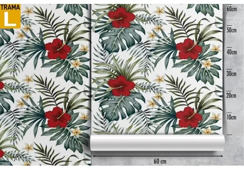 Carta da Parati decorazione fiori e foglie tropicali. 2