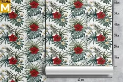 Tropical Flowers Leaves Wallpaper