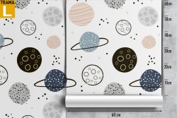 Children's wallpaper with stylized planets.