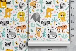 Children's wallpaper jungle forest animals.