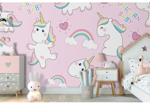 Carta da Parati decorazione bambini unicorni.