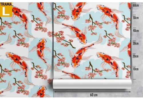 Wallpaper decoration oriental carps and peach. 2