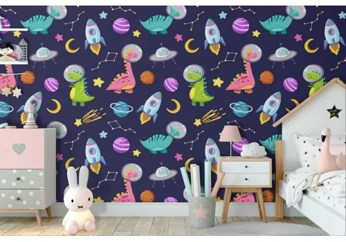 Wallpaper decoration children aliens and planets.