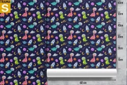 Carta da Parati Bambini Decorazioni e Pattern Razzi aerei mongolfiere Spazio e Pianeti