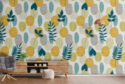 Carta da Parati decorazione foglie natura stilizzata.