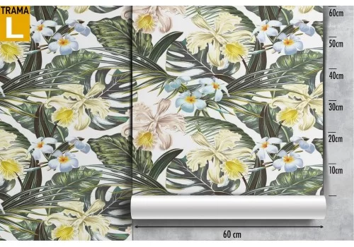 Carta da Parati decorazione foglie e fiori tropicali. 2