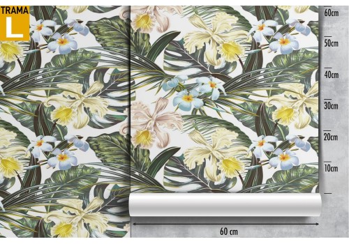 Tropical leaves and flowers wallpaper decoration. 2