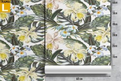 Tropical leaves and flowers wallpaper decoration.