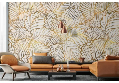 Wallpaper decoration stylized gold leaves.