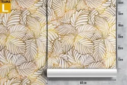 Carta da Parati decorazione foglie stilizzate oro.