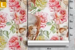 Wallpaper decoration roses and skulls.