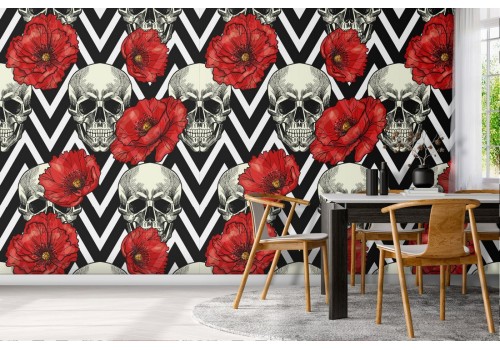 Wallpaper decoration skulls and flowers.