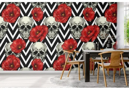 Wallpaper decoration skulls and flowers.