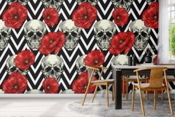 Wallpaper decoration skulls and flowers.