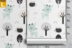 Carta da Parati decorazione bambini animali e alberi.