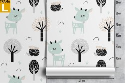 Wallpaper decoration children animals and trees.