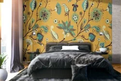 Vintage '80s nature leaves wallpaper.