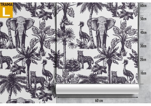 Wallpaper decoration with palms and tropical animals. 2