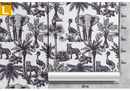 Wallpaper decoration with palms and tropical animals. 2