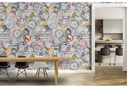 Carta da Parati decorazione moderna bolli postali.
