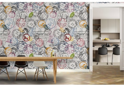 Modern wallpaper decoration postal stamps.