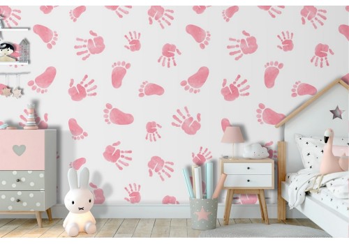 Carta da Parati decorazione bambini impronte rosa.