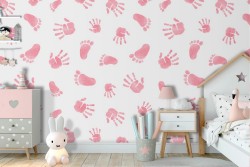 Carta da Parati decorazione bambini impronte rosa.