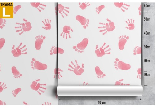 Carta da Parati decorazione bambini impronte rosa. 2