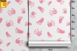 Carta da Parati decorazione bambini impronte rosa.