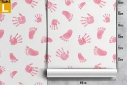 Children's wallpaper decoration pink footprints.