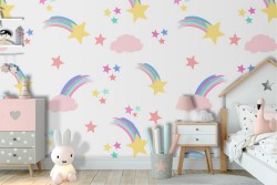 Carta da Parati decorazione bambini stelle e arcobaleni.