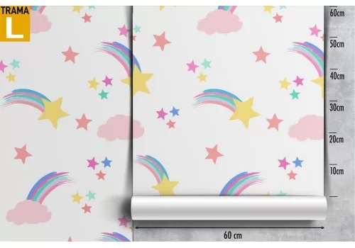 Carta da Parati decorazione bambini stelle e arcobaleni. 2